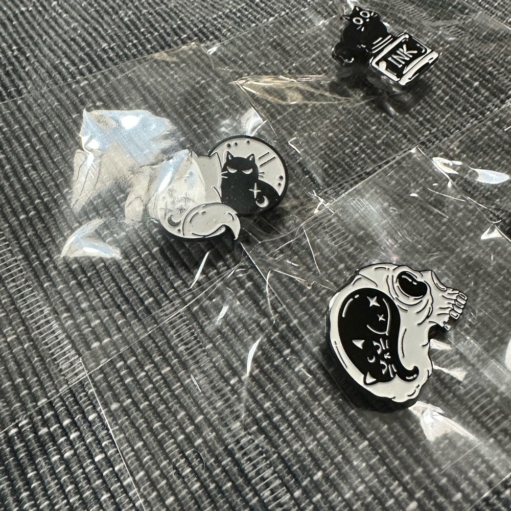 Black and White Cat Enamel Pin Set of 5 - Picture 4 of 4